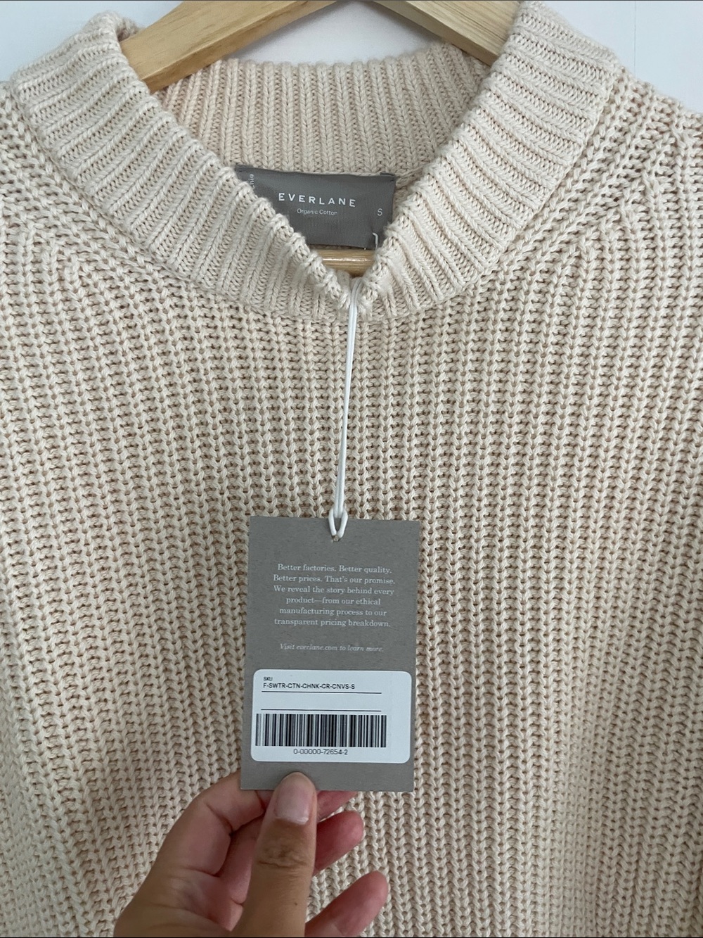 NWT Everlane Cream Ribbed Organic-Cotton Crewneck Sweater, Size Small - Picture 3 of 6